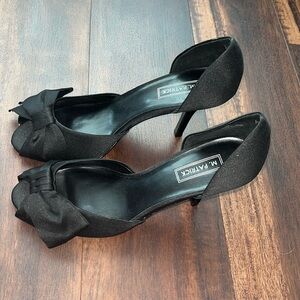 NWT Patrick black heeled sandals, satin peep toes, size 7.5 womens